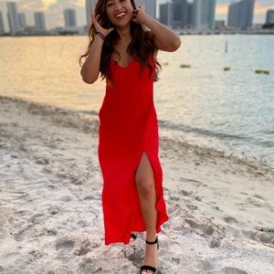 Red dotted ruffle dress